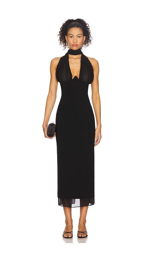 camila coelho luzina midi dress in black.