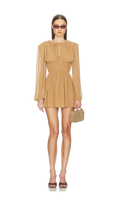 camila coelho lysette mini dress in brown.