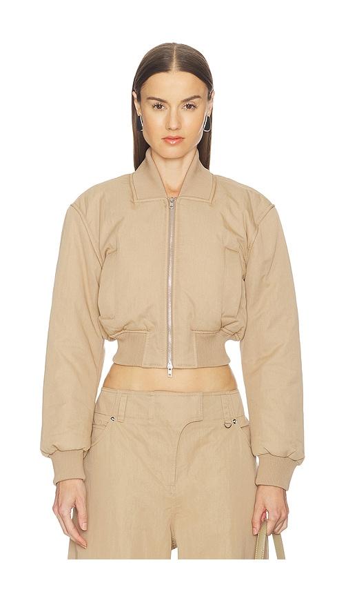 camila coelho maiara bomber jacket in taupe.