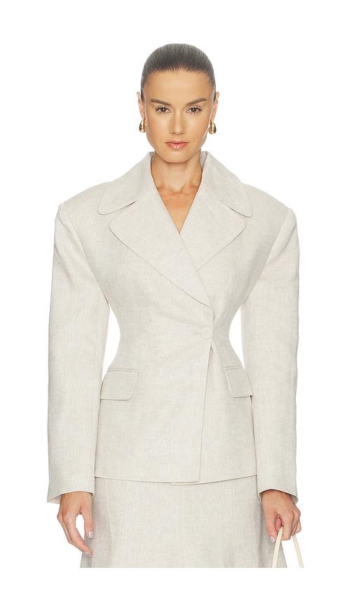 camila coelho malena linen blazer in neutral.