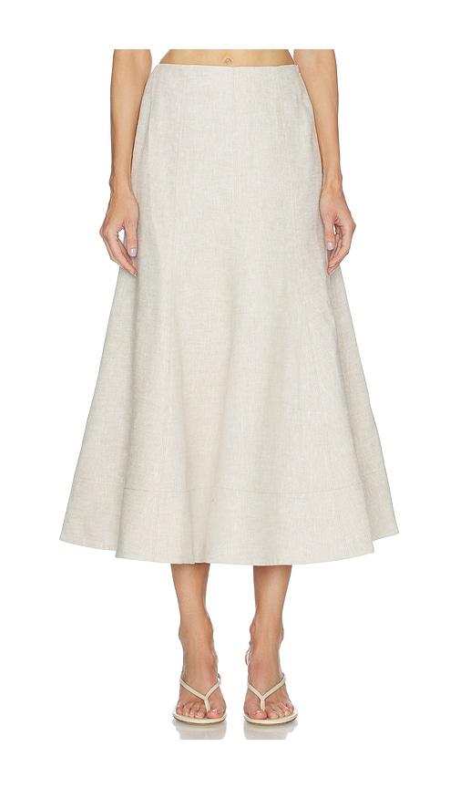camila coelho malena linen midi skirt in neutral.