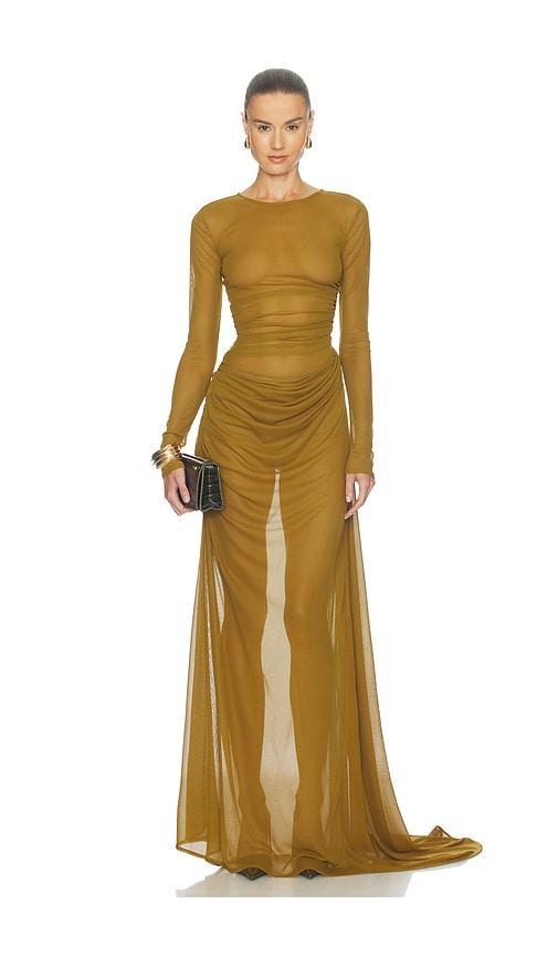 camila coelho marisa gown in mustard.