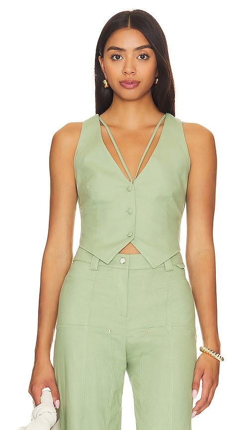 camila coelho matilde vest in sage.