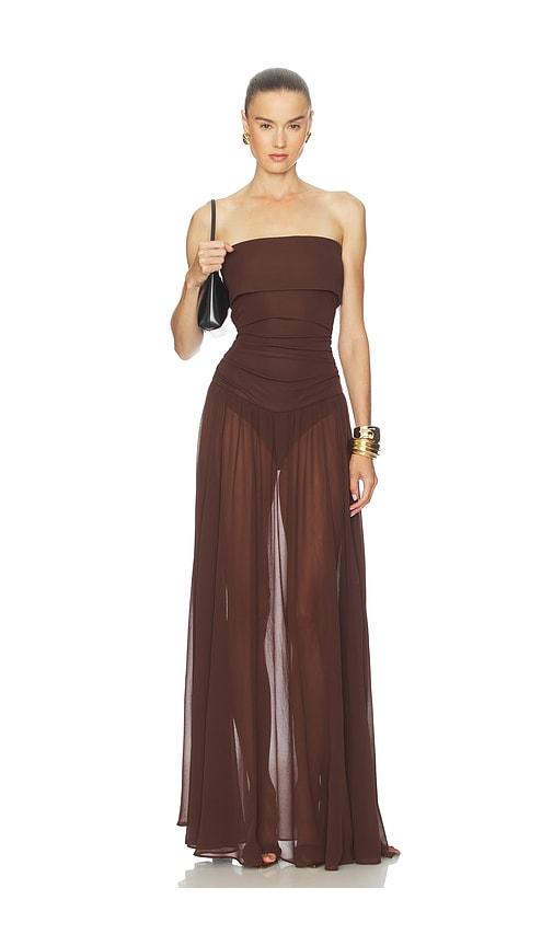 camila coelho minji maxi dress in chocolate.