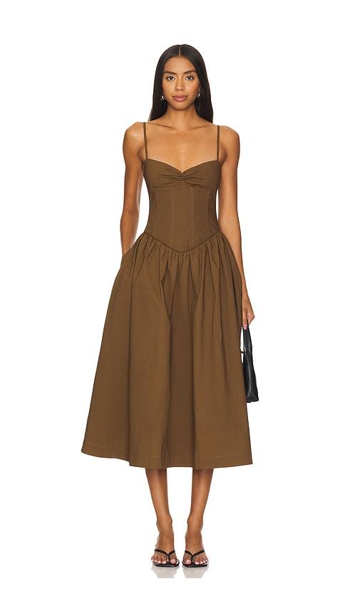 camila coelho moroccan midi dress in brown.
