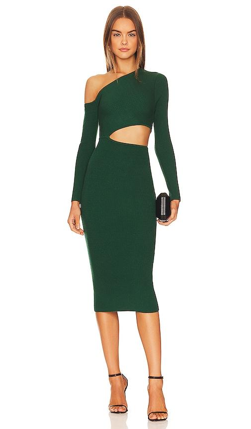 camila coelho nahla knit dress in dark green.