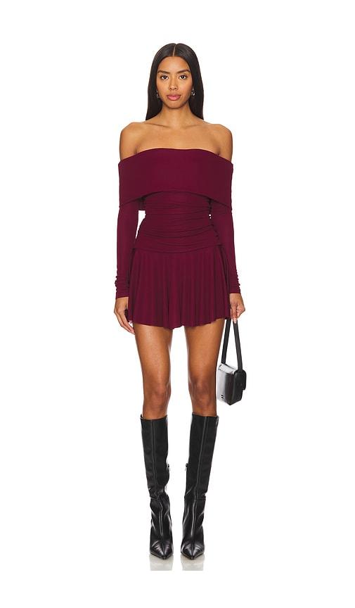 camila coelho olesya mini dress in burgundy.