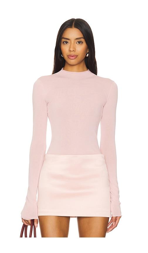 camila coelho pauline mock neck sweater in pink.