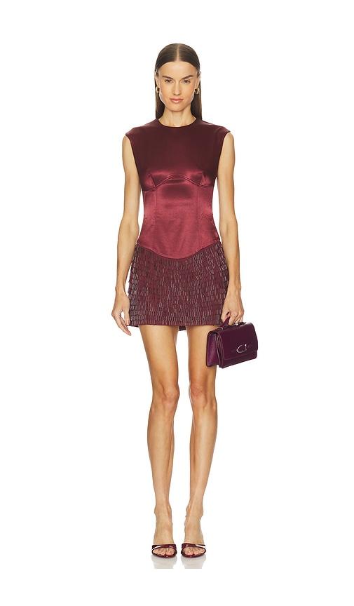 camila coelho peyton embellished mini dress in burgundy.