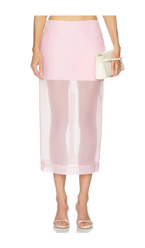 camila coelho romy midi skirt in pink.