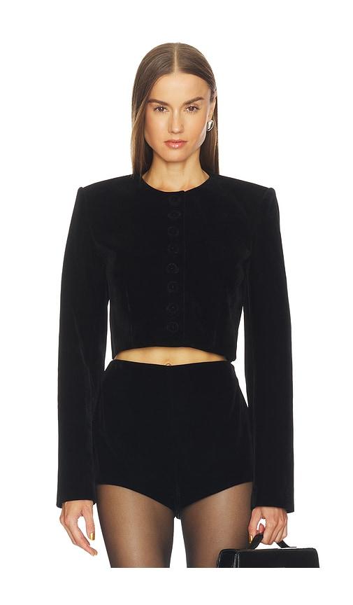 camila coelho roxana velvet jacket in black.