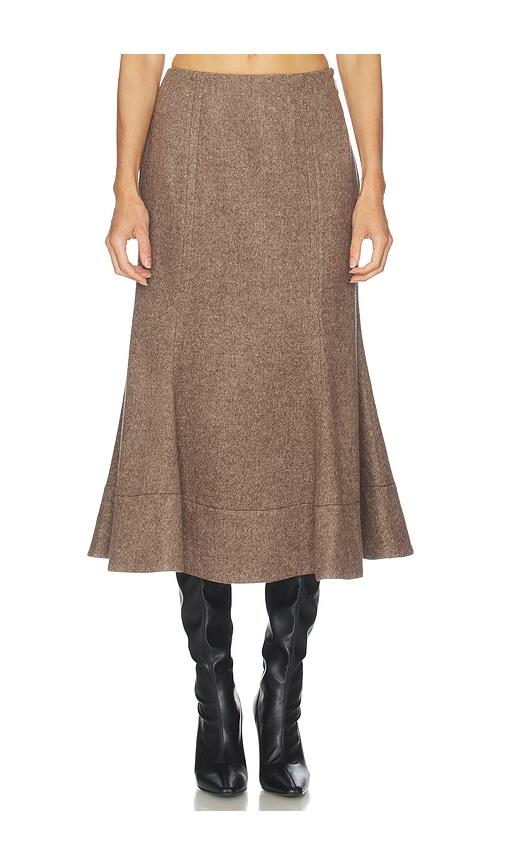 camila coelho sidonia midi skirt in taupe.