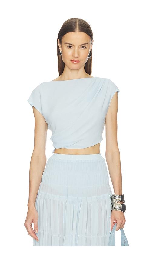 camila coelho yara crop top in blue.