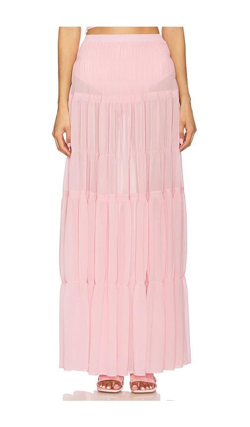 camila coelho yara maxi skirt in pink.