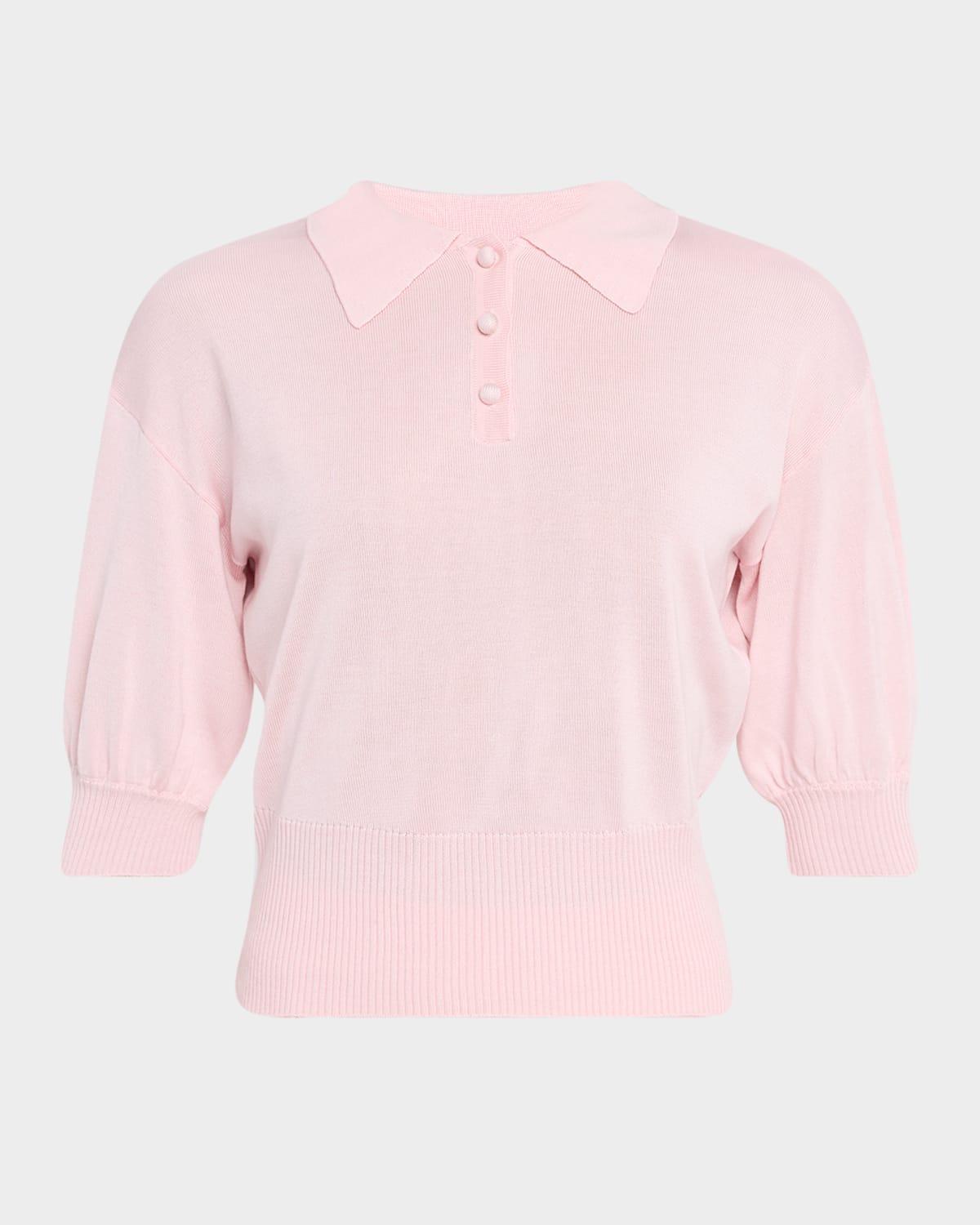 camile puff-sleeve silk-cashmere polo top