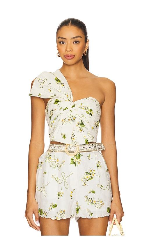 camilla asymmetric bow top in white.