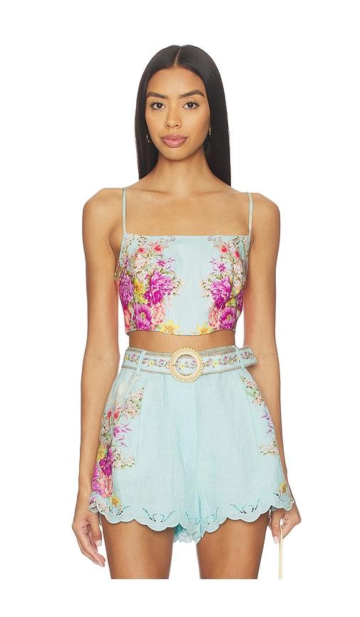 camilla corset crop top in blue.