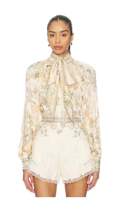camilla detachable bow raglan blouse in neutral.