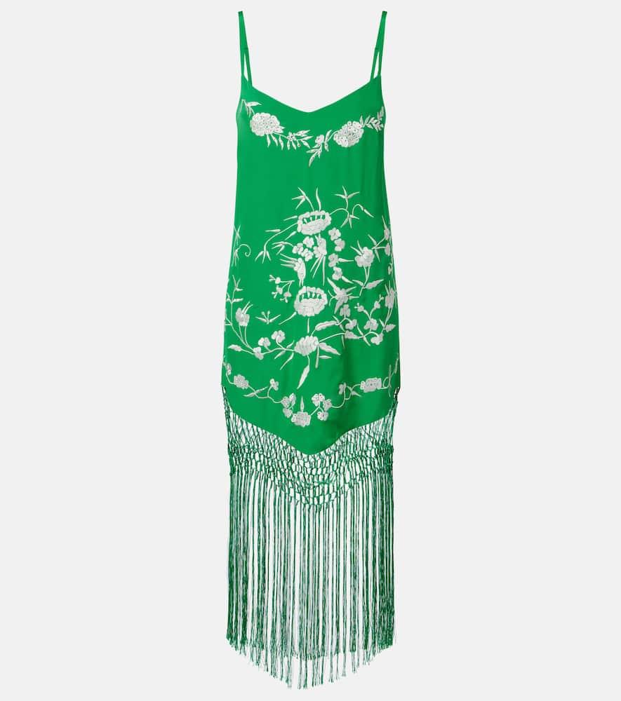 camilla embellished embroidered fringed silk minidress
