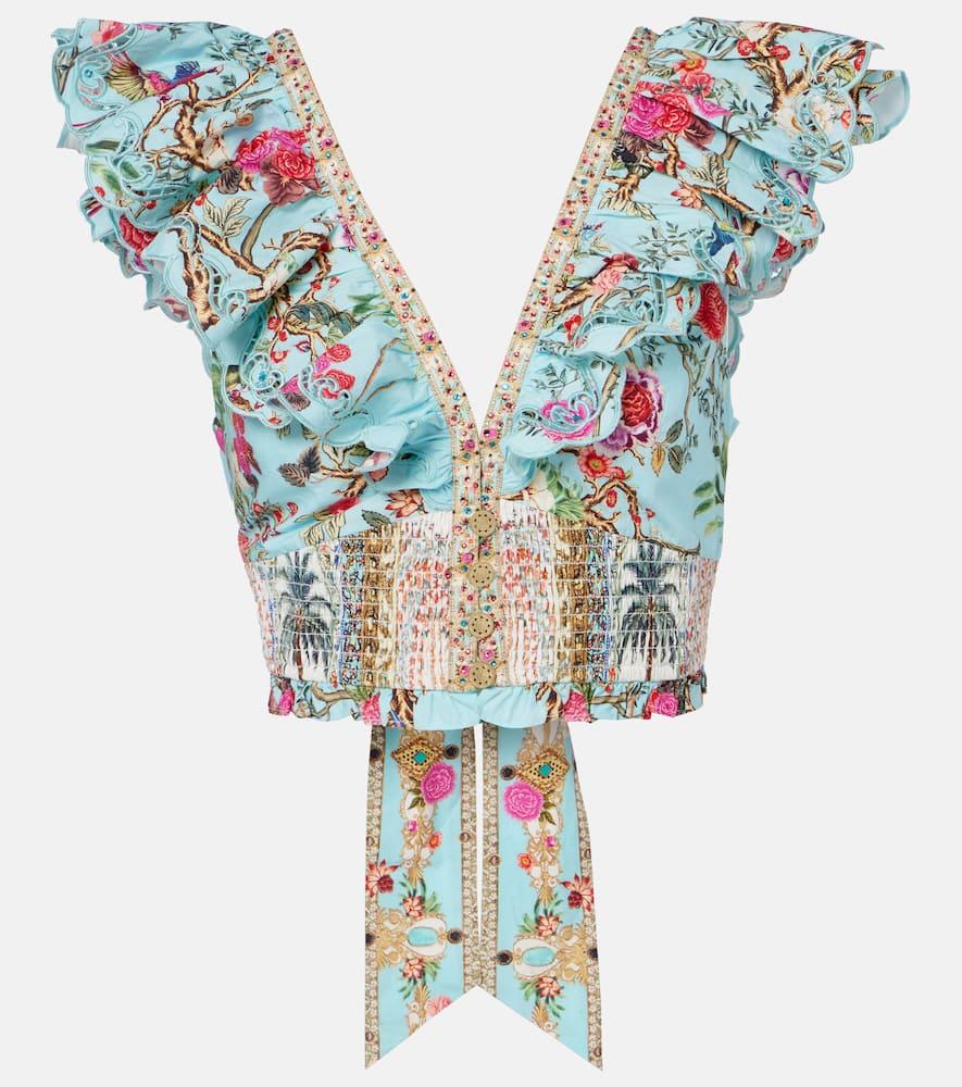 camilla embellished floral cotton poplin crop top