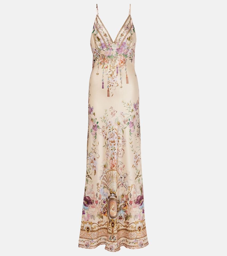 camilla embellished floral silk slip dress