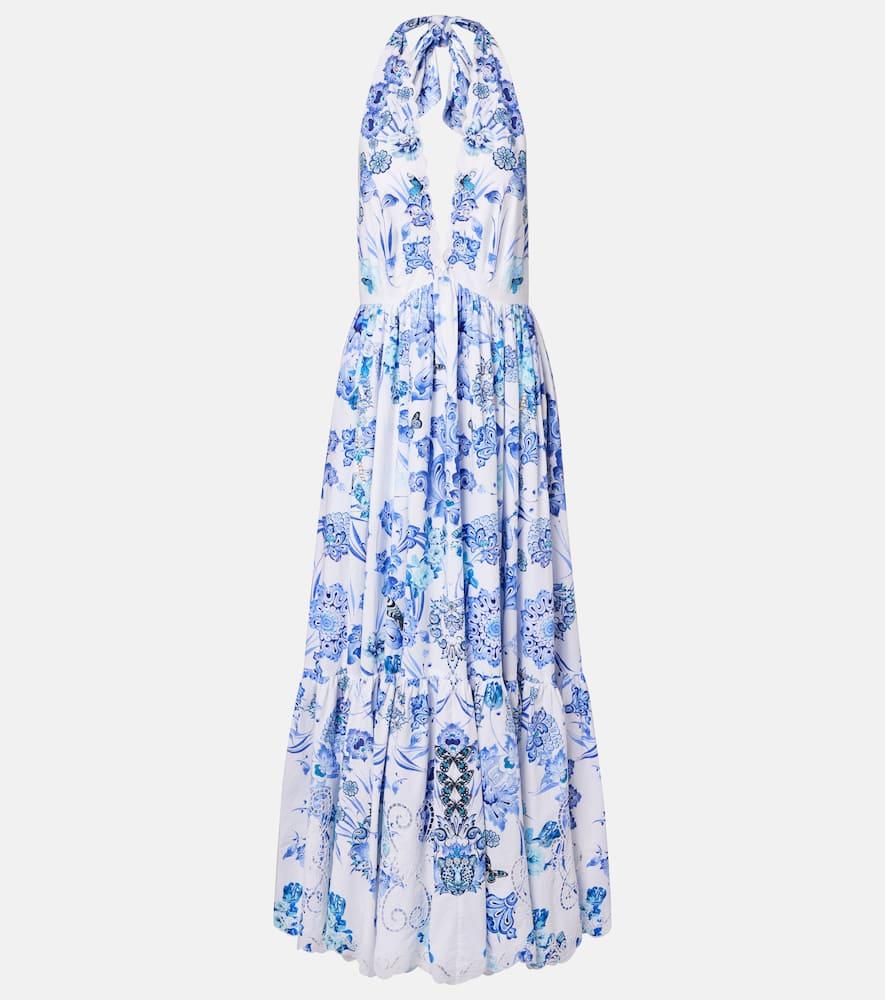 camilla embellished halterneck cotton poplin maxi dress