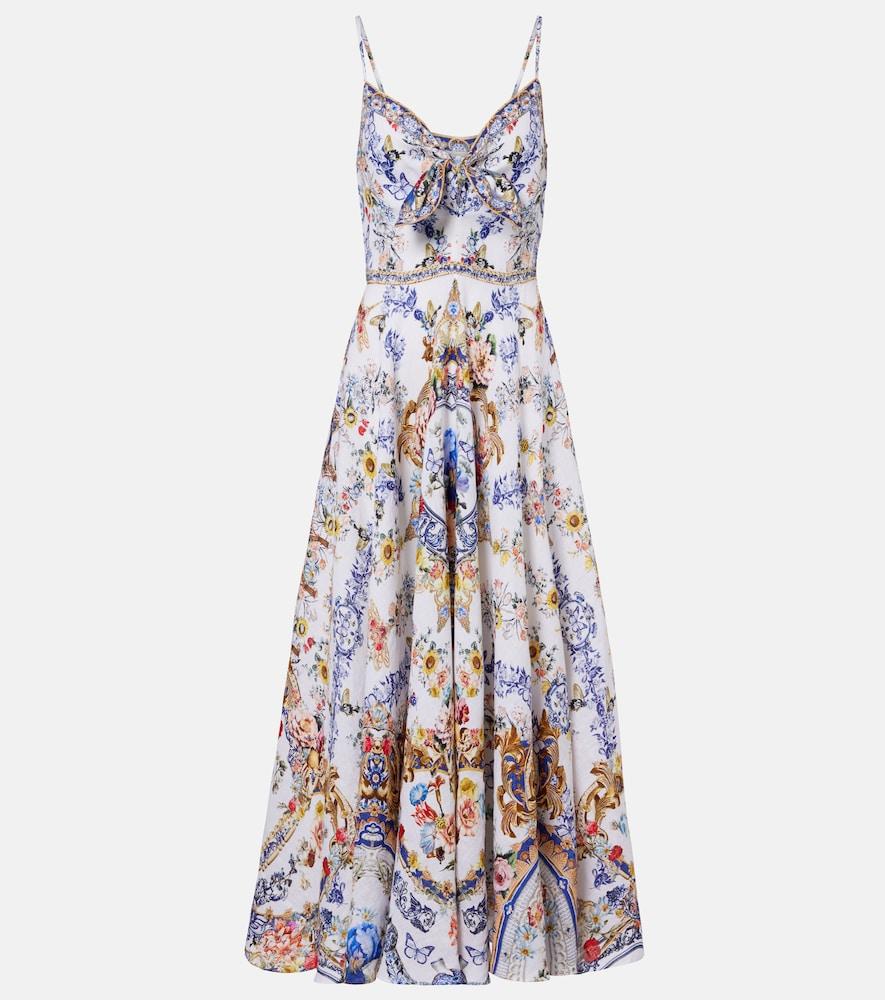 camilla embellished printed linen midi dress