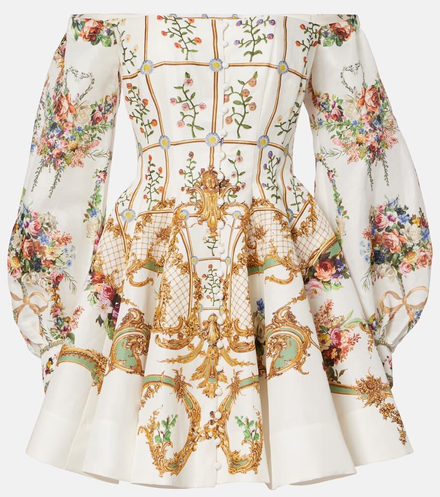 camilla floral linen and silk bustier dress