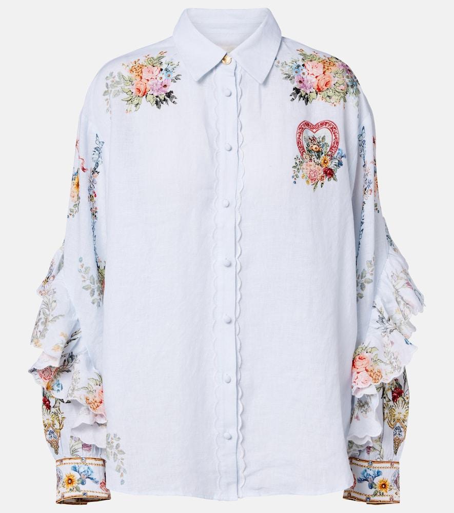 camilla floral ruffled linen shirt
