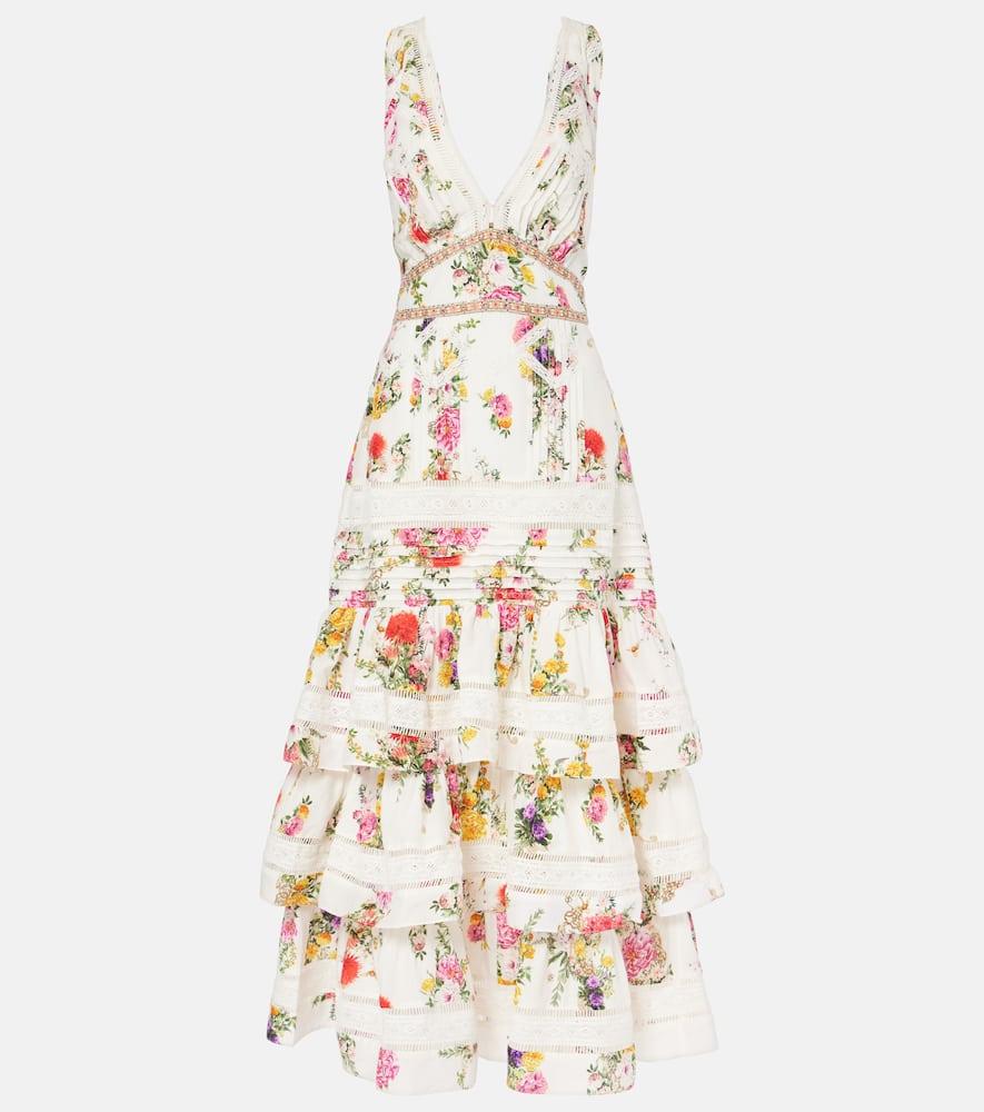 camilla floral tiered cotton and silk maxi dress