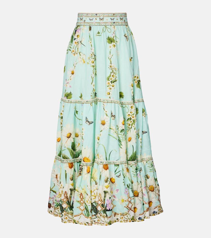 camilla floral tiered linen maxi skirt