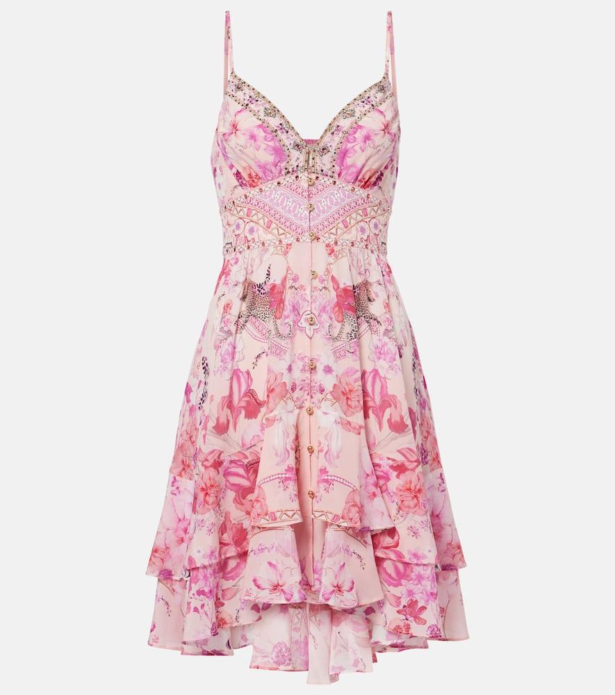 camilla gathered floral silk minidress