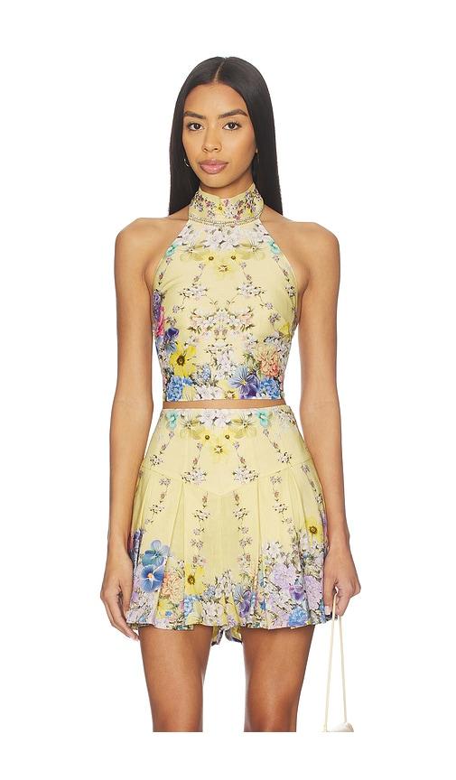 camilla halter tie back top in yellow.