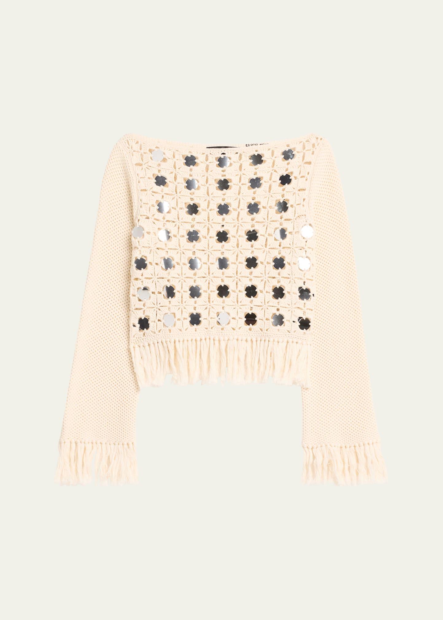 camilla mirror long-sleeve fringe top