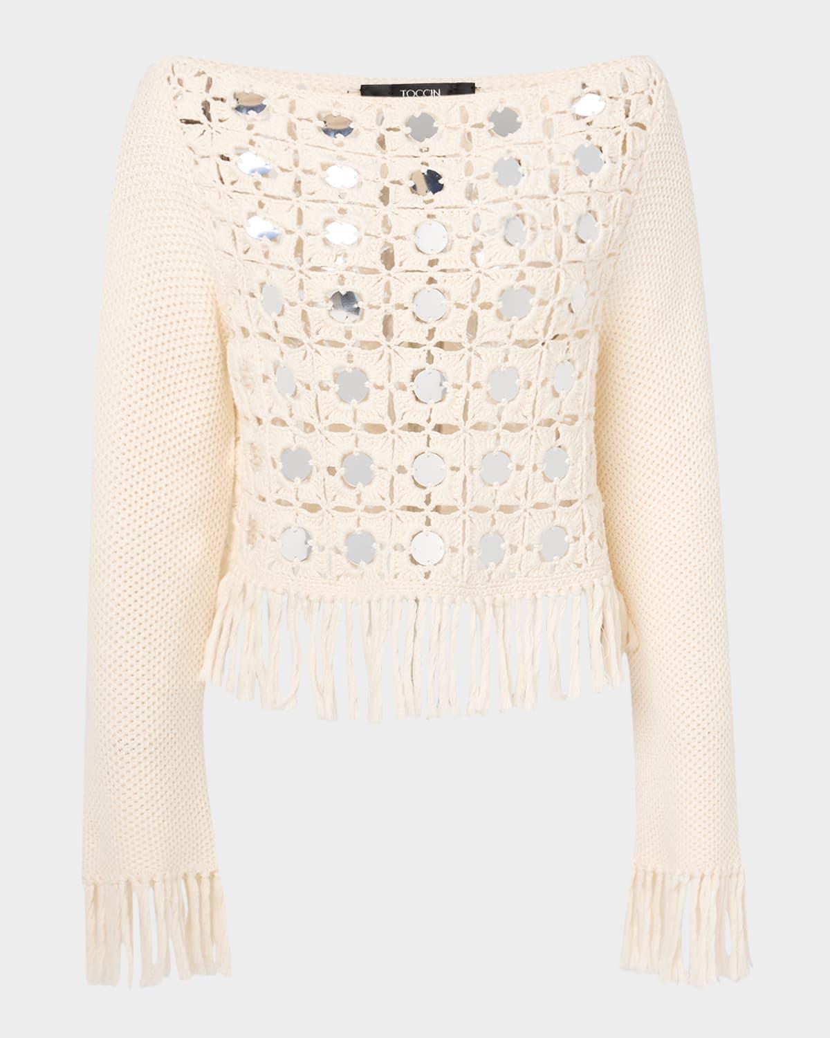camilla mirror long-sleeve fringe top