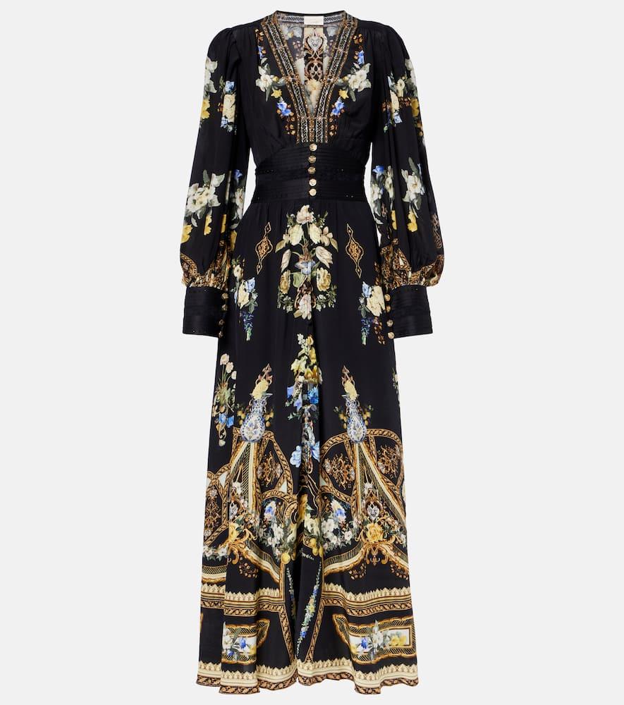 camilla ottoman elegance floral silk maxi dress