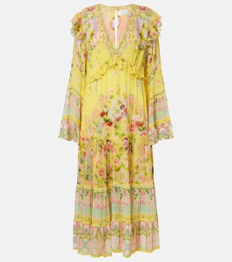 camilla printed ruffled silk chiffon midi dress