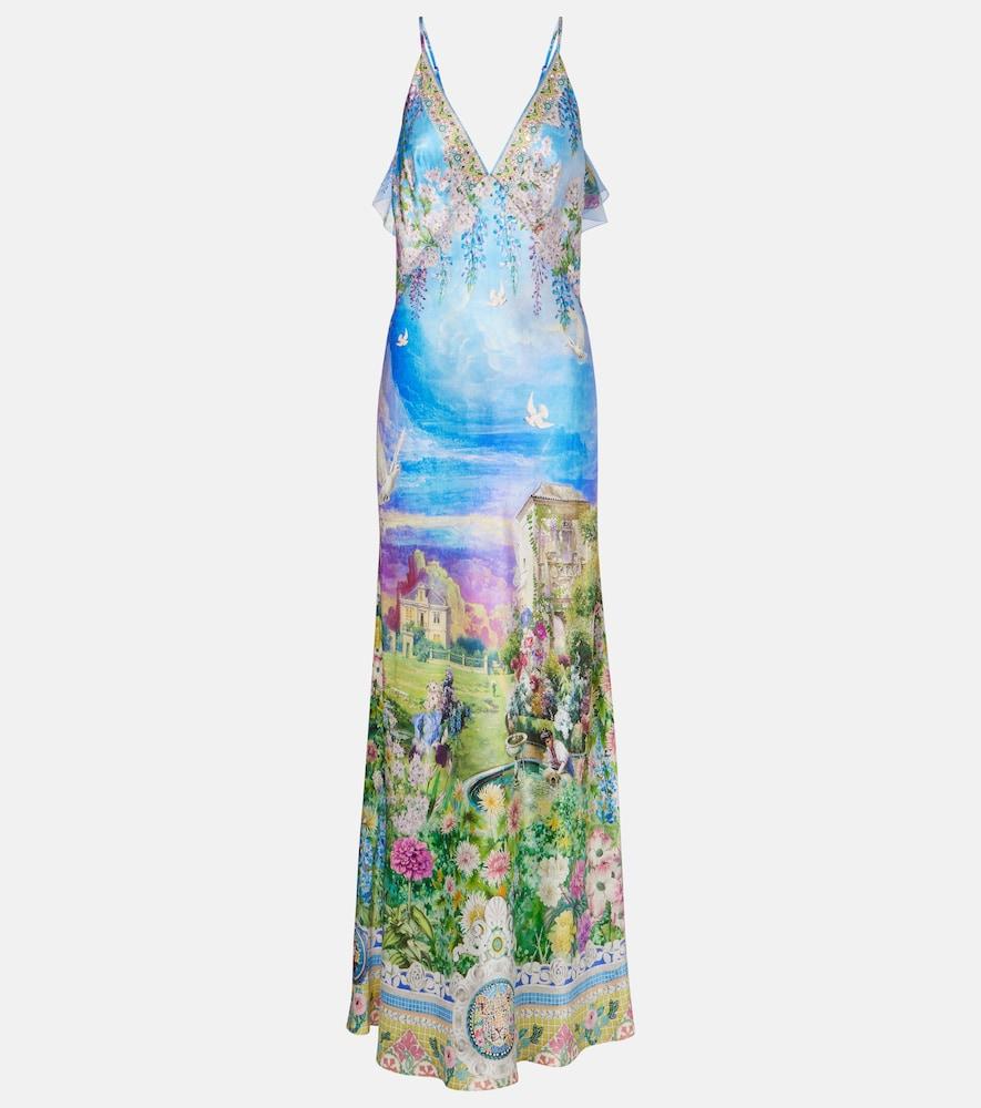 camilla printed silk slip dress