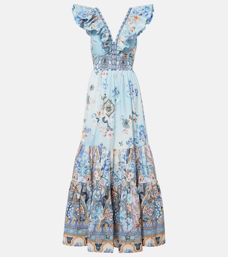camilla shirred floral cotton maxi dress