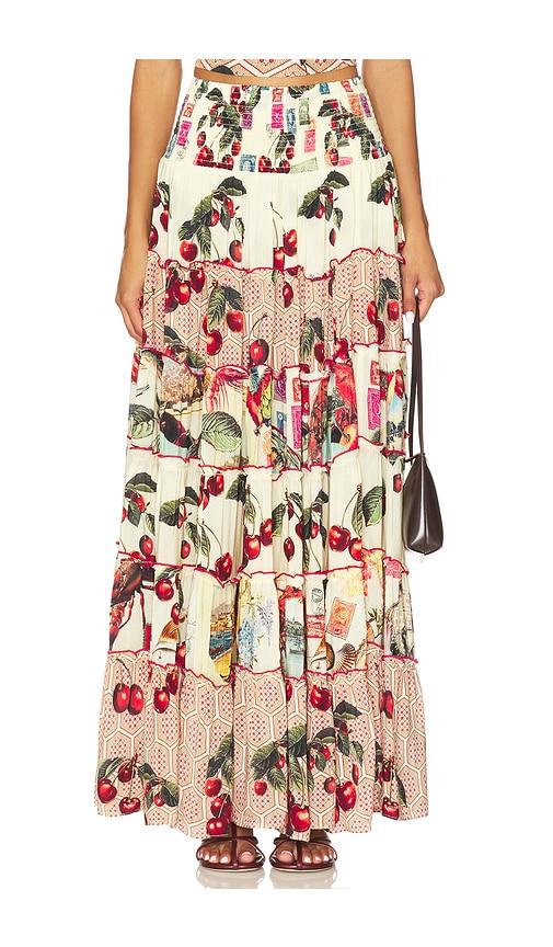 camilla shirred waist tiered circle skirt in cream.