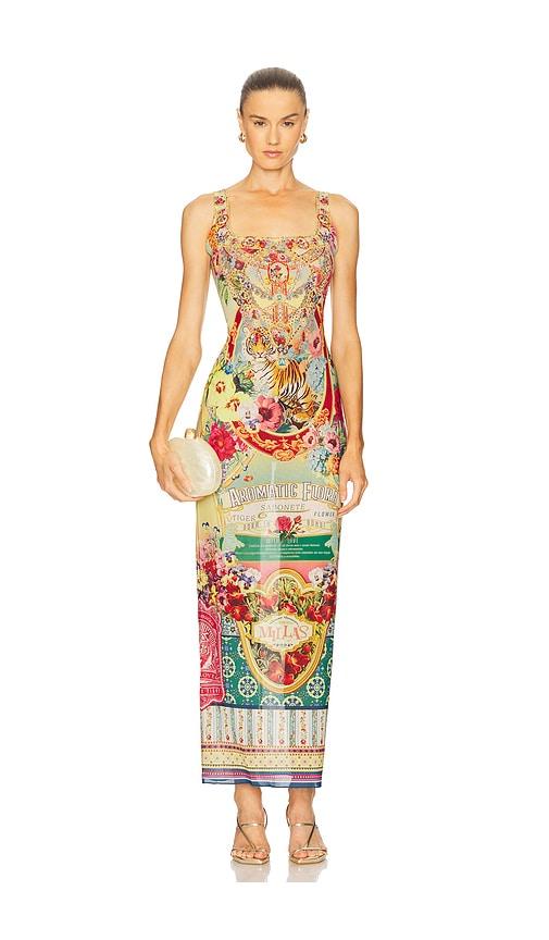 camilla square neck long dress in cream.