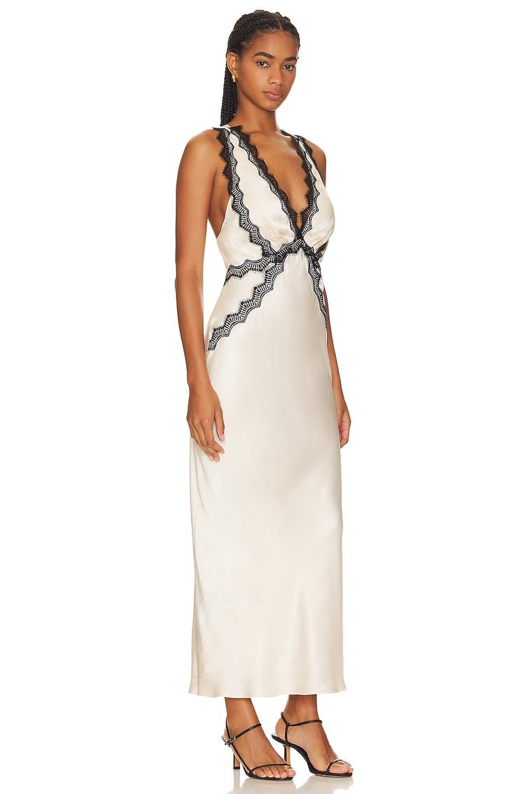 camille lace cross back midi dress