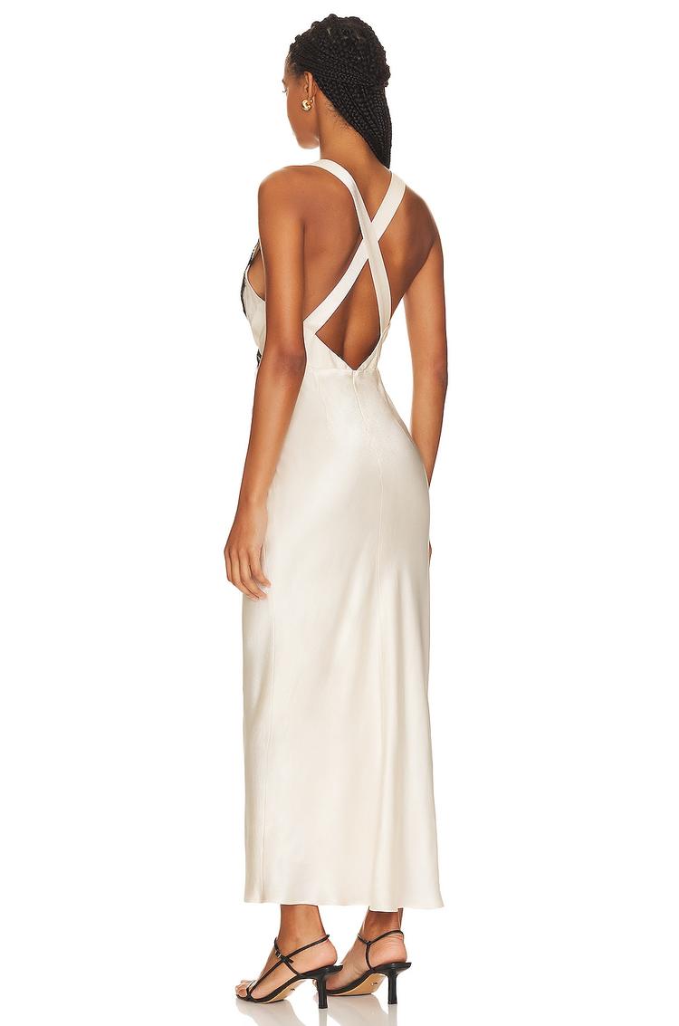 camille lace cross back midi dress