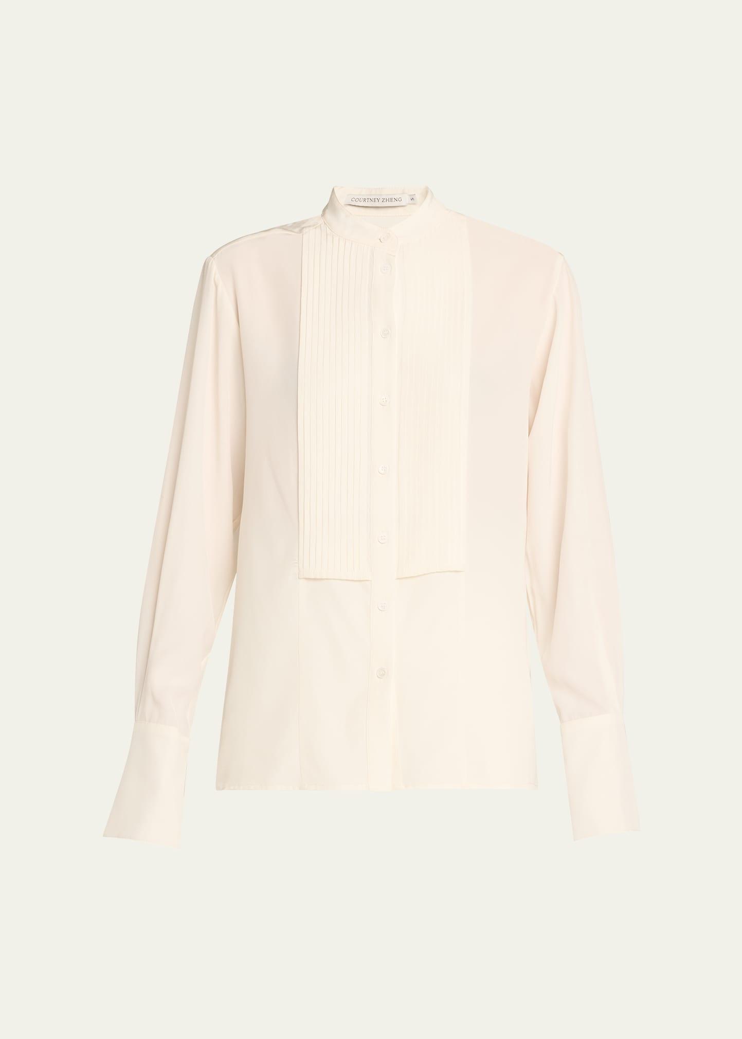 camille long-sleeve silk crepe tuxedo blouse