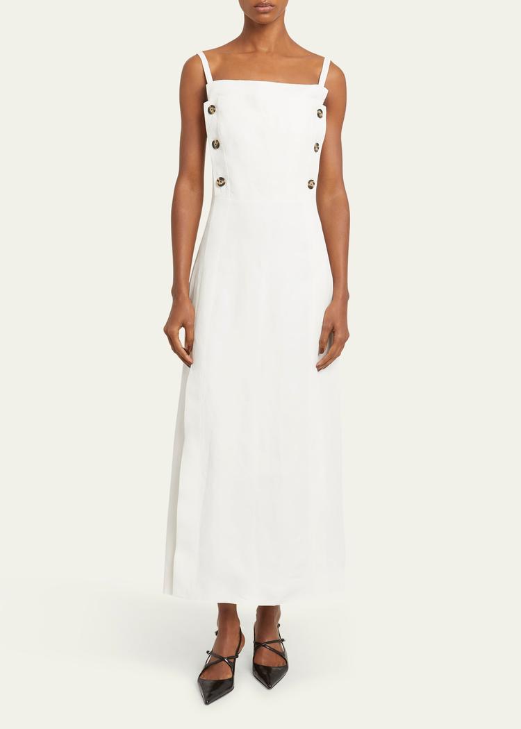 candice long buttoned linen dress