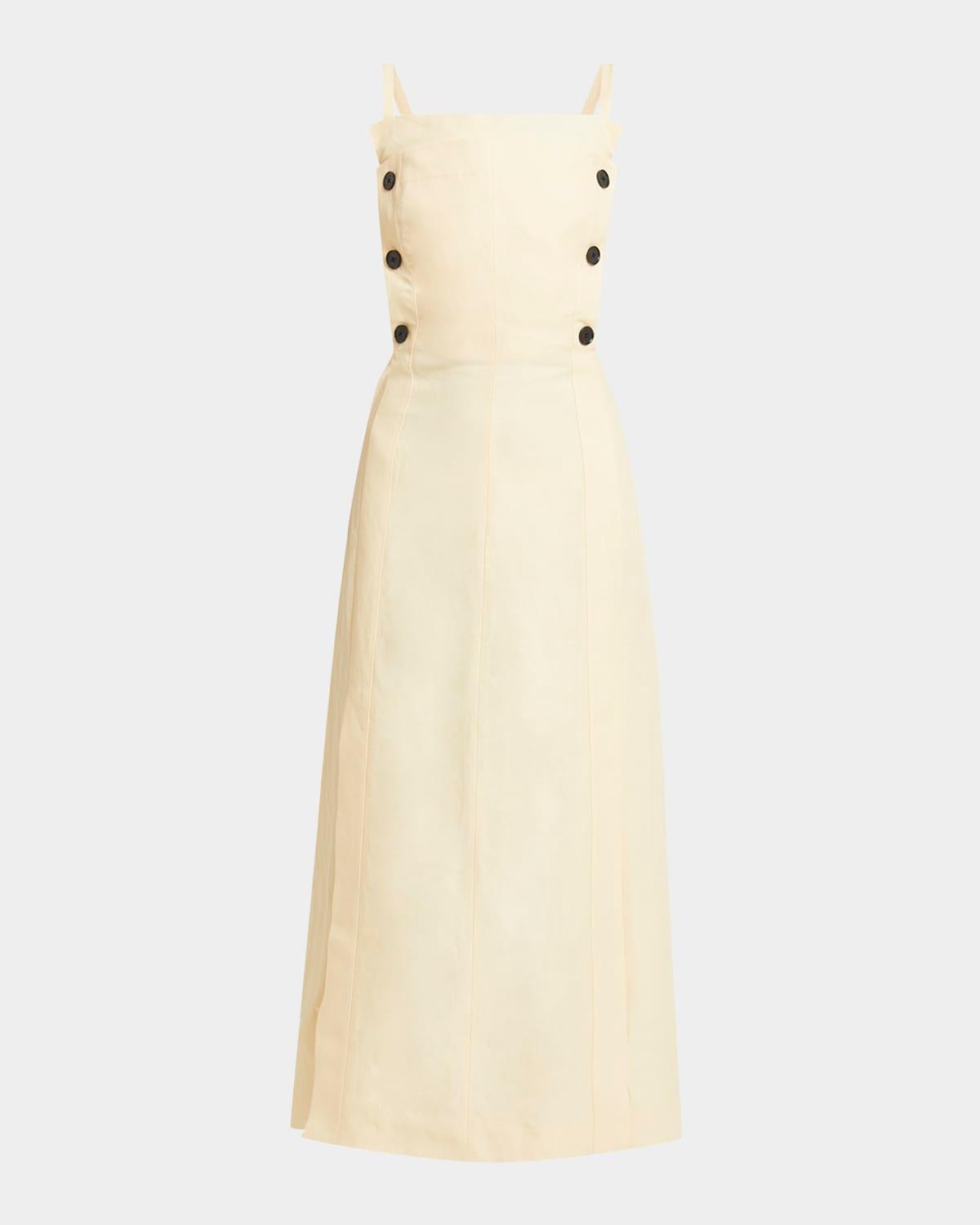 candice long buttoned linen dress