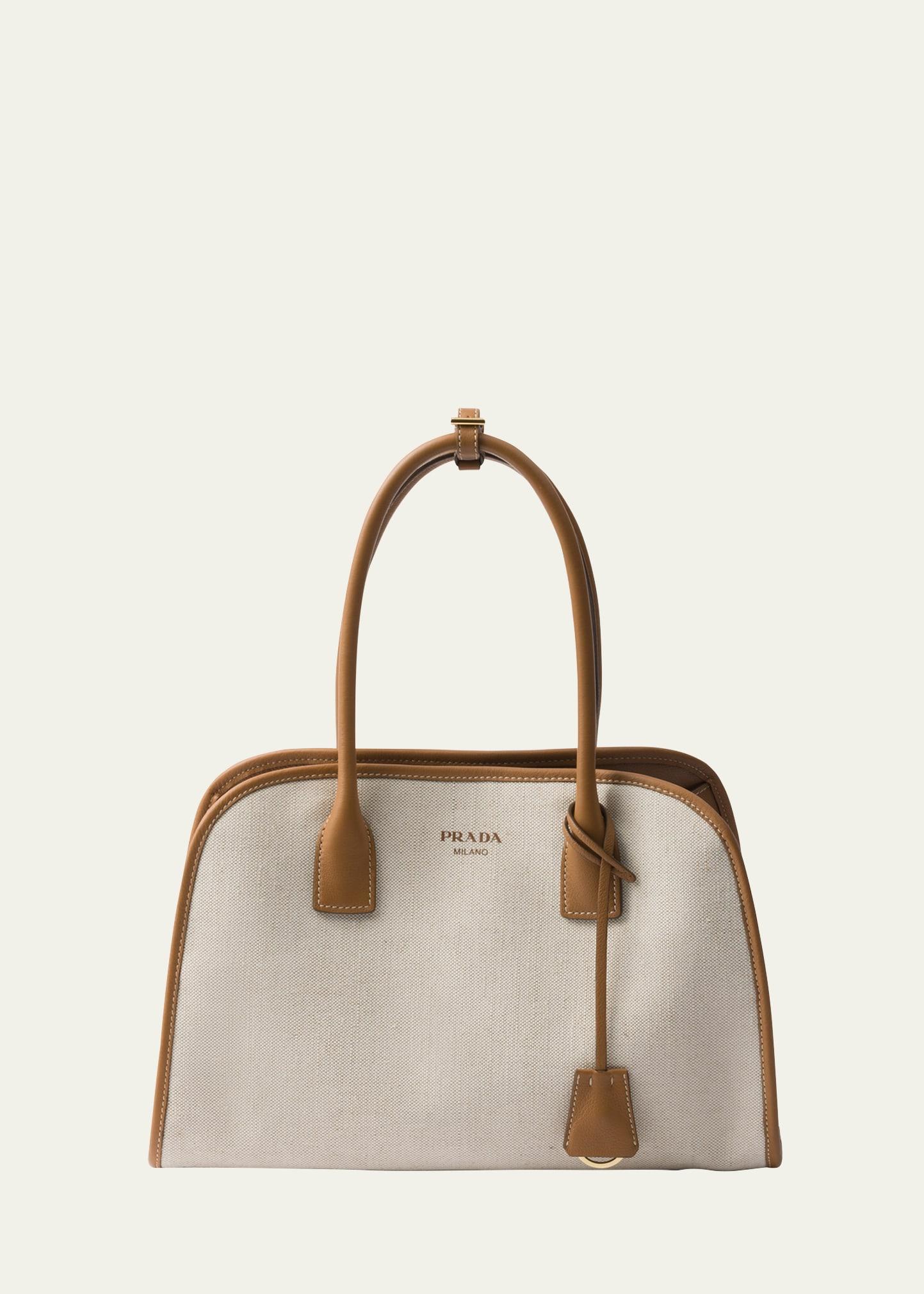 canvas and leather top-handle bag