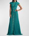 cap-sleeve a-line floral lace gown