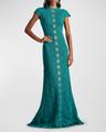 cap-sleeve a-line floral lace gown