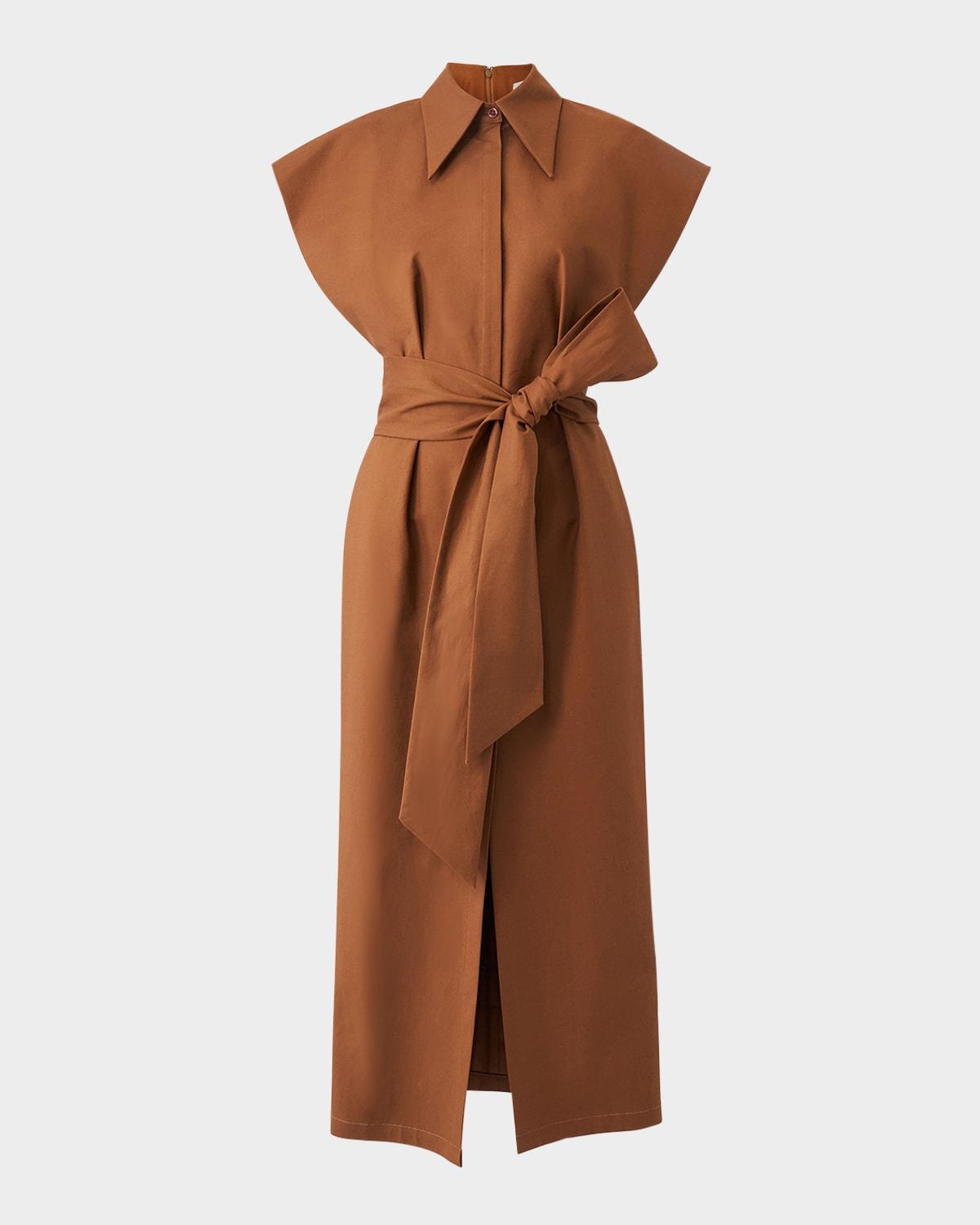 cap-sleeve belted midi shirtdress